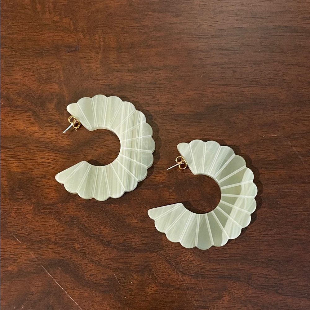Sezane Pale Mint Scalloped Hoop Earrings